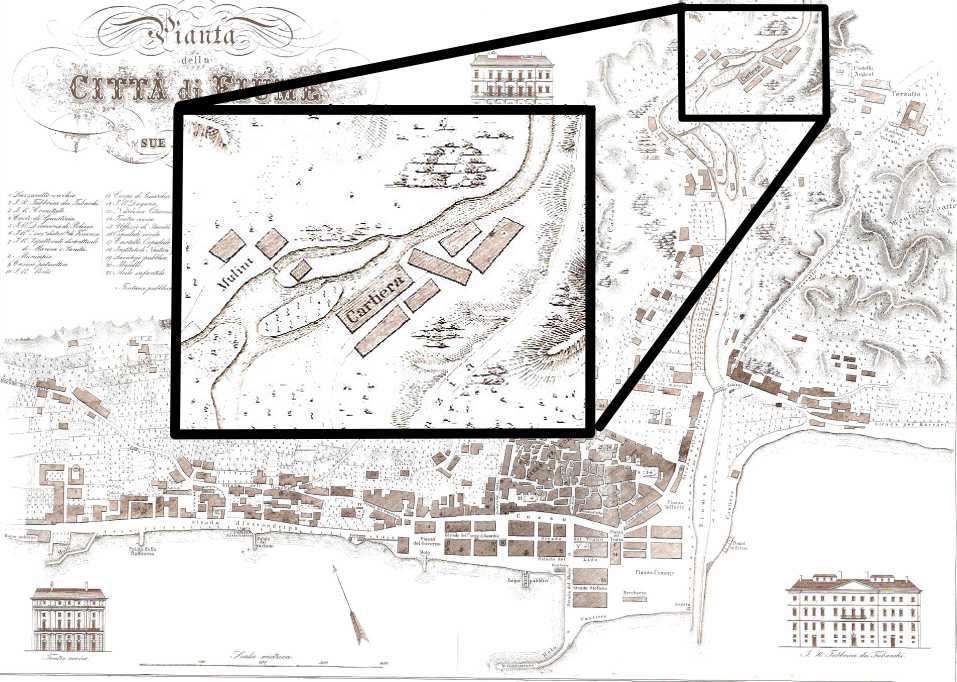 Plan grada i tvornice papira Rijeka, 1850., autor A. Pirisi